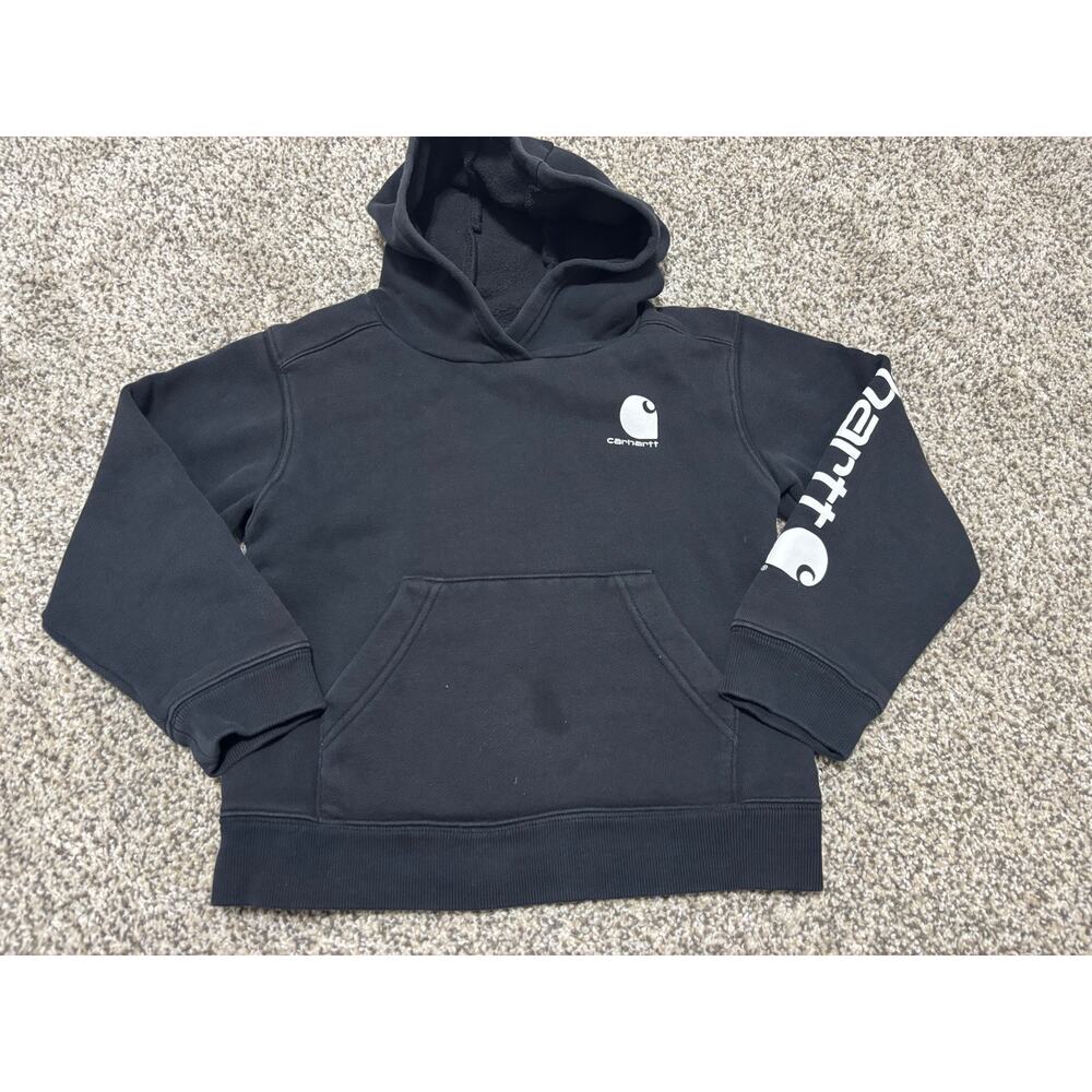 BOY’S LONG-SLEEVE GRAPHIC SWEATSHIRT with HOOD, BLACK/WHITE, Size 5